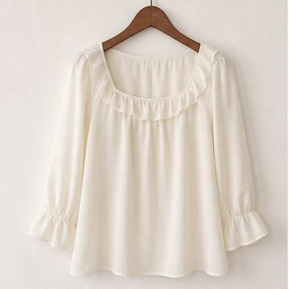 Cream V Neck Top